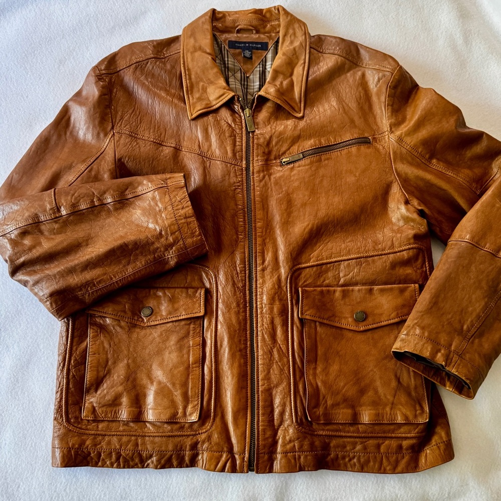 Tommy Hillfiger Mens XXL Leather Barn Coat Brown Lined Field Jacket Quilted